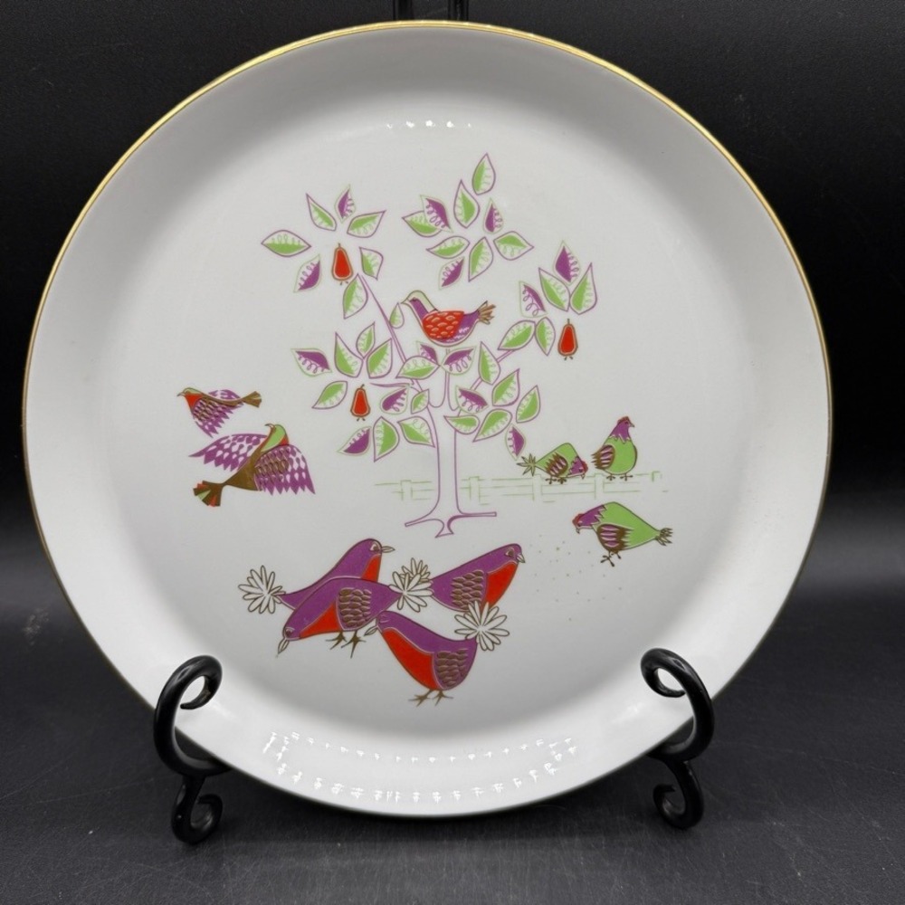 Vintage Shenango China 1967 Four Calling Birds Collector Plate 9.5" MCM Retro